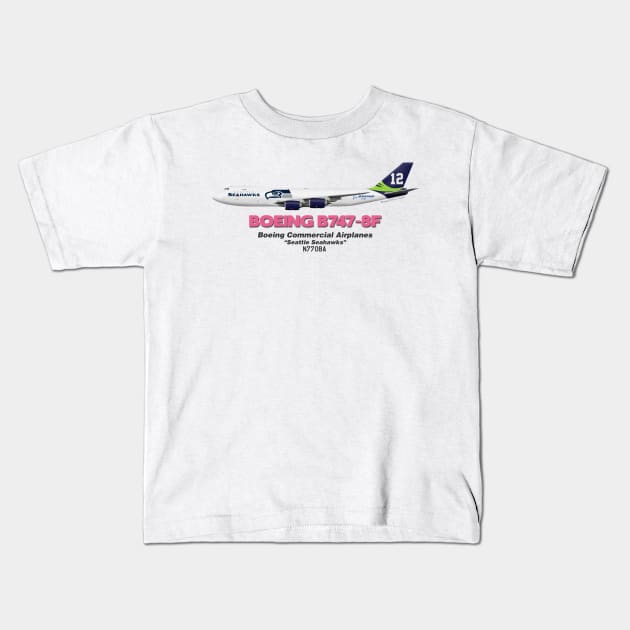Boeing B747-8F - Boeing "Seattle Seahawks" Kids T-Shirt by TheArtofFlying